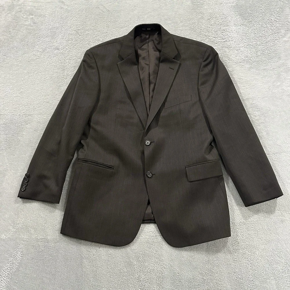 Hugo Boss USA Blazer Jacket Men 42S Brown Wool 2 Button Formal Event Super 100